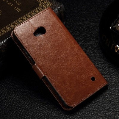 Microsoft Lumia 550 atverčiamas rudas odinis dėklas - piniginė / Priedai.lt