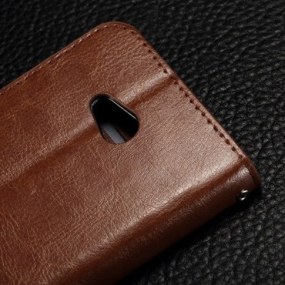 Microsoft Lumia 550 atverčiamas rudas odinis dėklas - piniginė / Priedai.lt