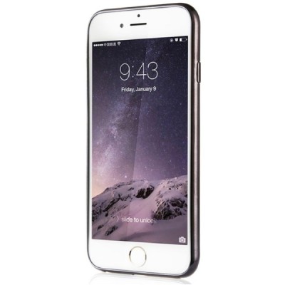 Apple iPhone 6 (6s) „Baseus“ Shining Case TPU silikoninis skaidrus permatomas itin plonas dėklas su juodu rėmeliu / Priedai.lt