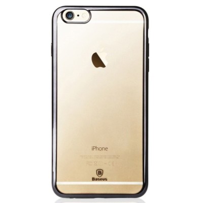 Apple iPhone 6 (6s) „Baseus“ Shining Case TPU silikoninis skaidrus permatomas itin plonas dėklas su juodu rėmeliu / Priedai.lt