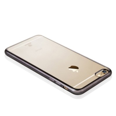 Apple iPhone 6 (6s) „Baseus“ Shining Case TPU silikoninis skaidrus permatomas itin plonas dėklas su juodu rėmeliu / Priedai.lt