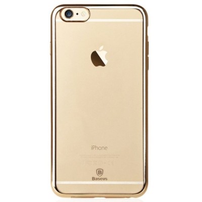 Apple iPhone 6 (6s) „Baseus“ Shining Case TPU silikoninis skaidrus permatomas itin plonas dėklas su auksiniu rėmeliu / Priedai.l