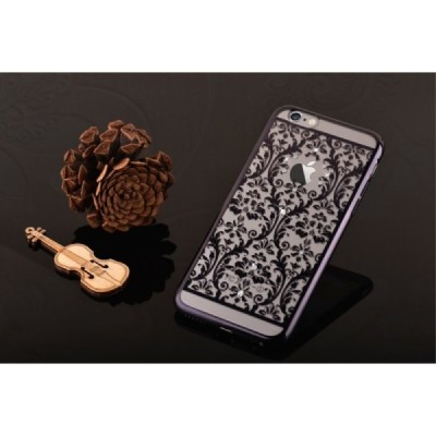 Apple iPhone 6s Plus Devia Crystal Baroque Swarovski plastikinis skaidrus permatomas juodas dėklas su kristalais / Priedai.lt