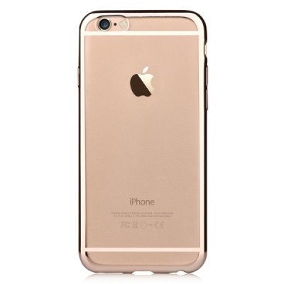 Apple iPhone 6 (6s) „Devia“ Glitter Case TPU silikoninis skaidrus permatomas itin plonas dėklas su auksiniu rėmeliu ir apsaugini