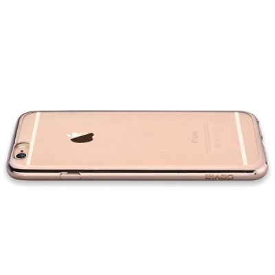 Apple iPhone 6 (6s) „Devia“ Glitter Case TPU silikoninis skaidrus permatomas itin plonas dėklas su auksiniu rėmeliu ir apsaugini