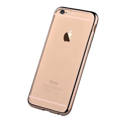 Apple iPhone 6 (6s) „Devia“ Glitter Case TPU silikoninis skaidrus permatomas itin plonas dėklas su auksiniu rėmeliu ir apsaugini