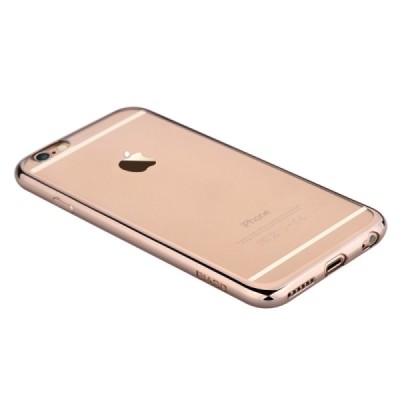 Apple iPhone 6 (6s) „Devia“ Glitter Case TPU silikoninis skaidrus permatomas itin plonas dėklas su auksiniu rėmeliu ir apsaugini