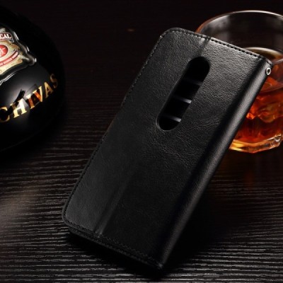Motorola Moto G 3 kartos (Gen 3) atverčiamas juodas odinis dėklas - piniginė / Priedai.lt