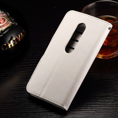 Motorola Moto G 3 kartos (Gen 3) atverčiamas baltas odinis dėklas - piniginė / Priedai.lt