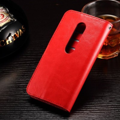 Motorola Moto G 3 kartos (Gen 3) atverčiamas raudonas odinis dėklas - piniginė / Priedai.lt