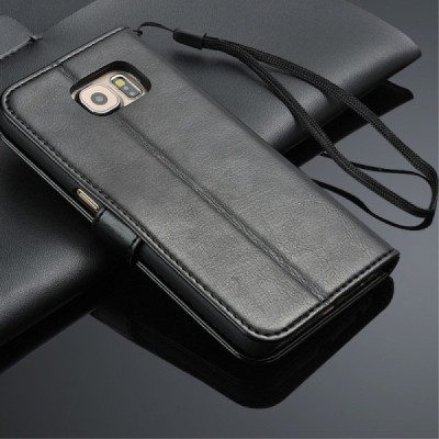 Samsung Galaxy S6 Edge (G925) atverčiamas juodas odinis dėklas - piniginė / Priedai.lt