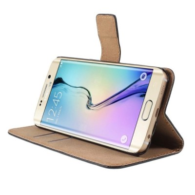Samsung Galaxy S6 Edge (G925) atverčiamas juodas odinis dėklas - piniginė / Priedai.lt