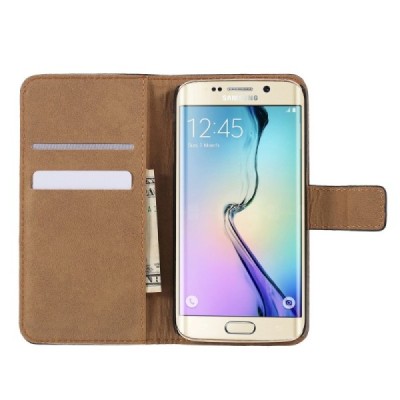 Samsung Galaxy S6 Edge (G925) atverčiamas juodas odinis dėklas - piniginė / Priedai.lt