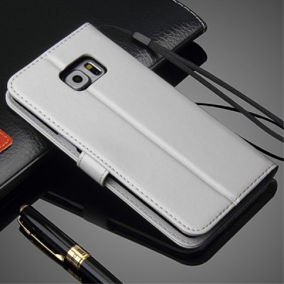 Samsung Galaxy S6 Edge+ (G928) atverčiamas baltas odinis dėklas - piniginė / Priedai.lt