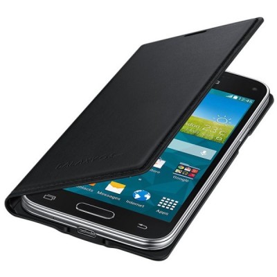 Samsung Galaxy S5 mini (G800) originalus Flip Cover atverčiamas juodas odinis dėklas - piniginė / Priedai.lt