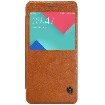 Prabangus „Nillkin“ Qin serijos rudas odinis atverčiamas Samsung Galaxy A5 (2016) A510 dėklas - knygutė / Priedai.lt