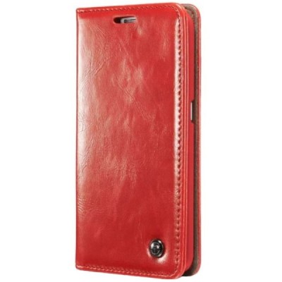 Samsung Galaxy S6 Edge+ Plus (G928) „CaseMe“ solidus atverčiamas raudonas odinis dėklas - knygutė / Priedai.lt