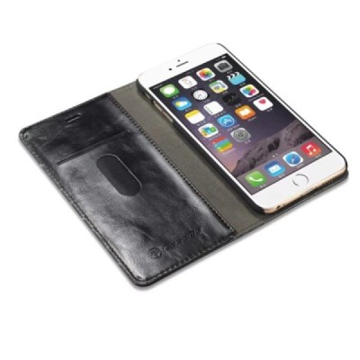 Apple iPhone 6 (6s) „CaseMe“ solidus atverčiamas juodas odinis dėklas - knygutė / Priedai.lt