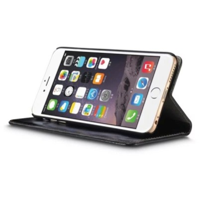 Apple iPhone 6 (6s) „CaseMe“ solidus atverčiamas juodas odinis dėklas - knygutė / Priedai.lt