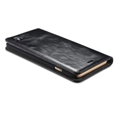 Apple iPhone 6 (6s) „CaseMe“ solidus atverčiamas juodas odinis dėklas - knygutė / Priedai.lt