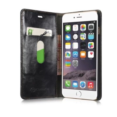 Apple iPhone 6 (6s) „CaseMe“ solidus atverčiamas juodas odinis dėklas - knygutė / Priedai.lt