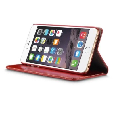 Apple iPhone 6 Plus / 6s Plus „CaseMe“ solidus atverčiamas raudonas odinis dėklas - knygutė / Priedai.lt
