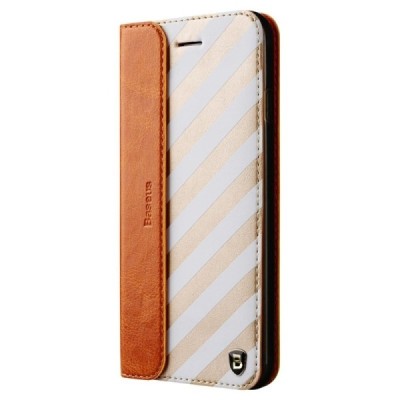 Apple iPhone 6 Plus / 6s Plus „Baseus“ Collocation solidus atverčiamas odinis raštuotas dėklas - knygutė (piniginė) - baltas, au