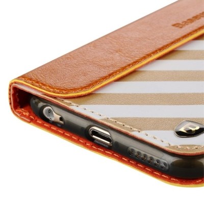 Apple iPhone 6 Plus / 6s Plus „Baseus“ Collocation solidus atverčiamas odinis raštuotas dėklas - knygutė (piniginė) - baltas, au