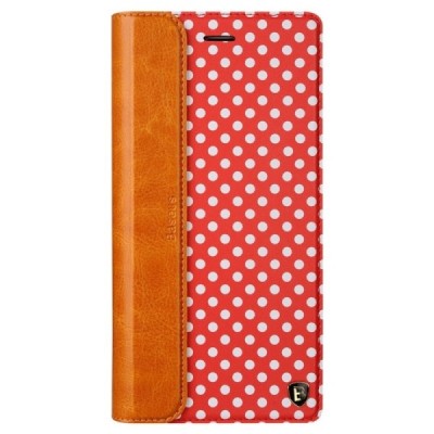 Apple iPhone 6 Plus / 6s Plus „Baseus“ Collocation solidus atverčiamas odinis raštuotas dėklas - knygutė (piniginė) - raudonas, 