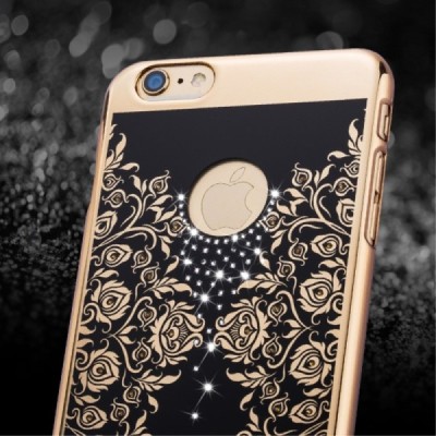 Apple iPhone 6 (6s) JOYROOM Flower plastikinis juodas (auksiniais apvadais) dėklas su kristalais / Priedai.lt
