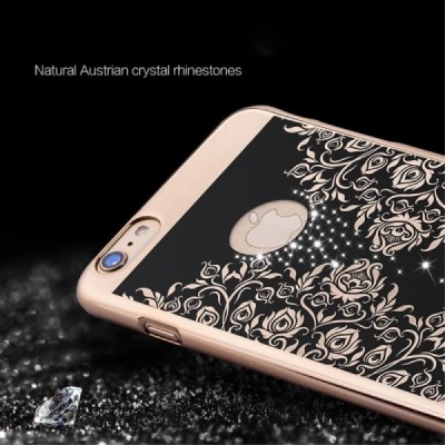 Apple iPhone 6 (6s) JOYROOM Flower plastikinis juodas (auksiniais apvadais) dėklas su kristalais / Priedai.lt