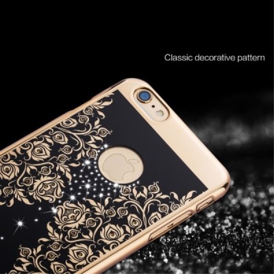 Apple iPhone 6 (6s) JOYROOM Flower plastikinis juodas (auksiniais apvadais) dėklas su kristalais / Priedai.lt