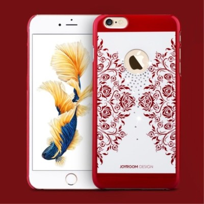 Apple iPhone 6 (6s) JOYROOM Flower plastikinis baltas (raudonais apvadais) dėklas su kristalais / Priedai.lt