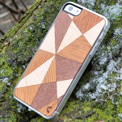 Apple iPhone SE (5, 5s) „Crafted Cover“ Mozaika II natūralaus medžio dėklas (šviesus medis) / Priedai.lt