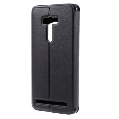 Asus Zenfone Selfie (ZD551KL) juodas odinis atverčiamas „Smart Window“ dėklas su langeliu / Priedai.lt