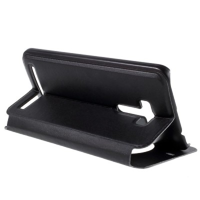 Asus Zenfone Selfie (ZD551KL) juodas odinis atverčiamas „Smart Window“ dėklas su langeliu / Priedai.lt