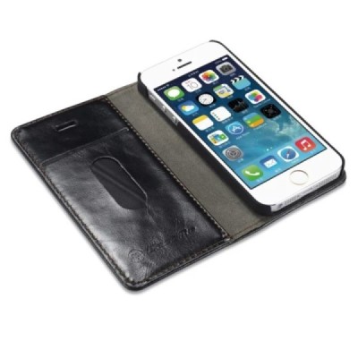 Apple iPhone SE (5, 5s) „CaseMe“ solidus atverčiamas juodas odinis dėklas - knygutė / Priedai.lt