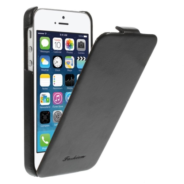 Vertikaalselt Pööratav klaskuninis kaaned - must (iPhone 5 / 5S / SE 2016)