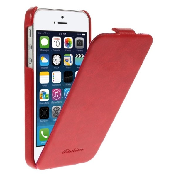 Vertikaalselt Pööratav klaskuninis kaaned - punane (iPhone 5 / 5S / SE 2016)