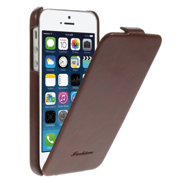 Vertikaalselt Pööratav klaskuninis kaaned - pruun (iPhone 5 / 5S / SE 2016)