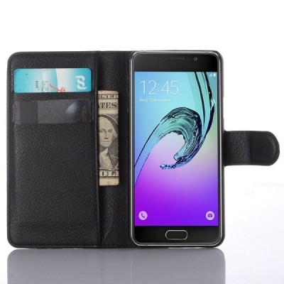 Samsung Galaxy A3 (2016) A310 atverčiamas juodas odinis Litchi dėklas - piniginė / Priedai.lt