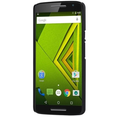 Motorola Moto X Play Nillkin Frosted Shield juodas plastikinis dėklas + apsauginė ekrano plėvelė / Priedai.lt