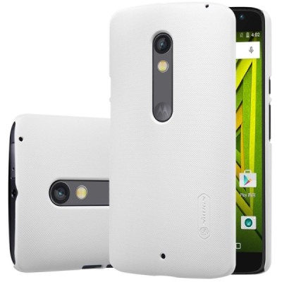 Motorola Moto X Play Nillkin Frosted Shield baltas plastikinis dėklas + apsauginė ekrano plėvelė / Priedai.lt
