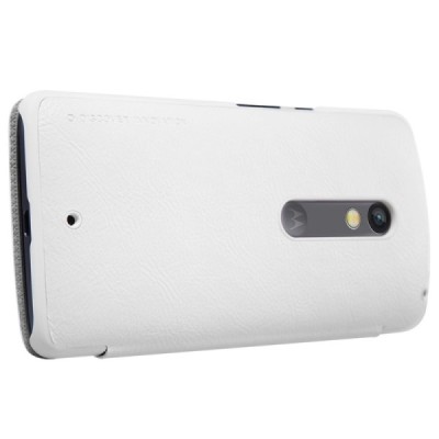 Prabangus „Nillkin“ Qin serijos baltas odinis atverčiamas Motorola Moto X Play dėklas / Priedai.lt