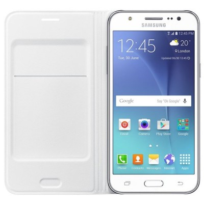 Samsung Galaxy J5 originalus Flip Wallet Cover atverčiamas baltas odinis dėklas - piniginė / Priedai.lt