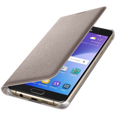 Samsung Galaxy A5 (2016) A510 originalus Flip Wallet Cover atverčiamas auksinis odinis dėklas - piniginė / Priedai.lt