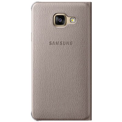 Samsung Galaxy A3 (2016) A310 originalus Flip Wallet Cover EF-WA310 atverčiamas auksinis odinis dėklas - piniginė / Priedai.lt