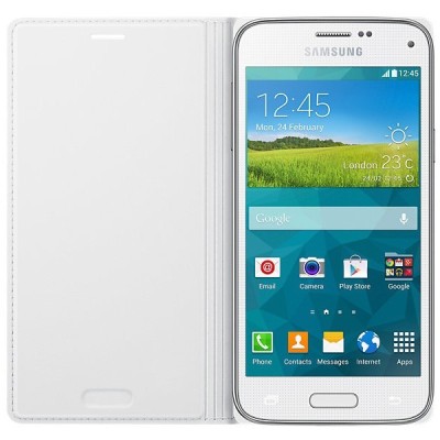 Samsung Galaxy S5 mini (G800) originalus Flip Cover atverčiamas baltas odinis dėklas - piniginė / Priedai.lt