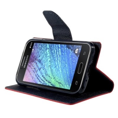 Samsung Galaxy J1 (J100) Mercury raudonas atverčiamas dėklas - piniginė / Priedai.lt