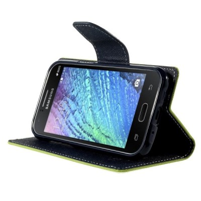 Samsung Galaxy J1 (J100) Mercury žalias atverčiamas dėklas - piniginė / Priedai.lt